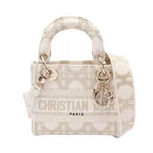 Dior Lady Cannage Canvas Handbag White Gold